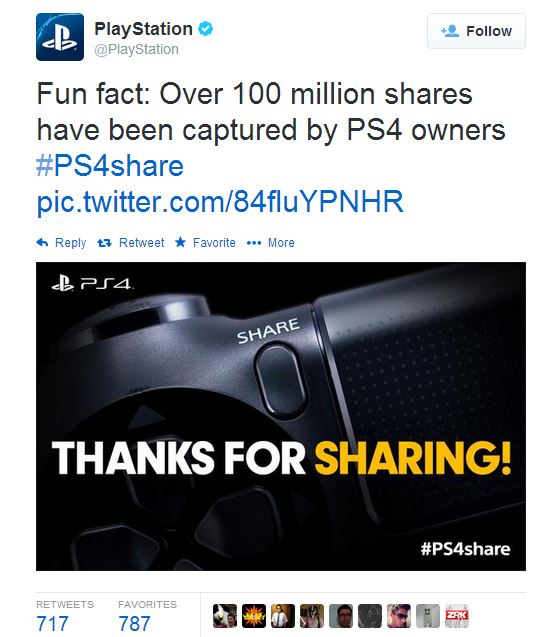 סוני טוויטר PS4 שיתוף