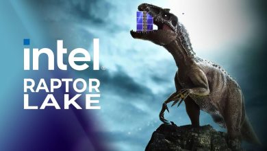 דמות של דרקון עם שבב בפה שלו המייצג את Intel Raptor Lake