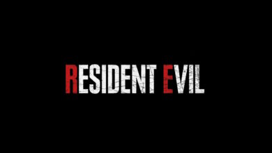 הלוגו של סדרת משחקי האימה Resident Evil טקסט לבן אדום על רקע שחור
