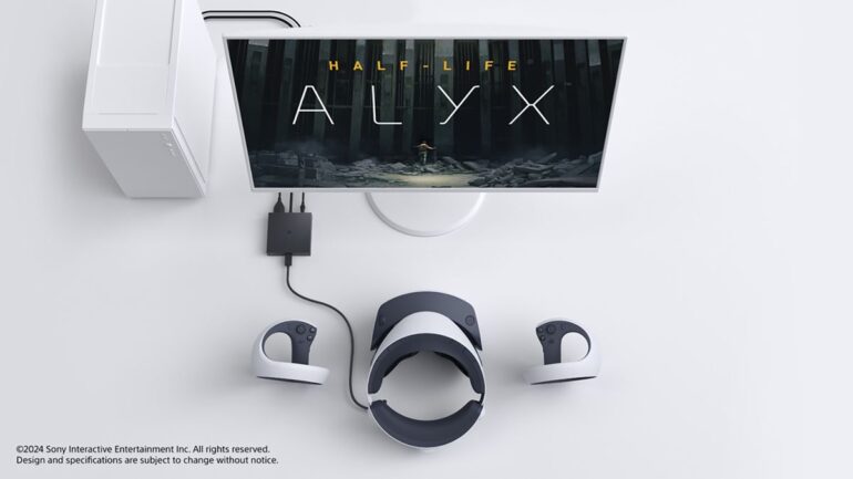 עמדת משחקים VR כשבמסך המשחק Half-Life: Alyx